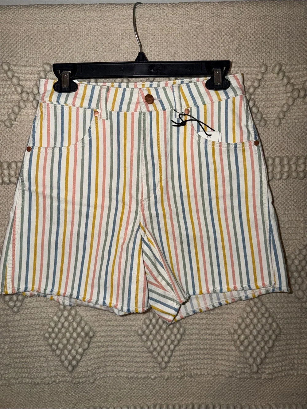 Wrangler White Multi-Color Vertical Stripe Jean Shorts
